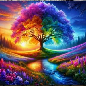 Vibrant Wood framed Rainbow Tree of Life